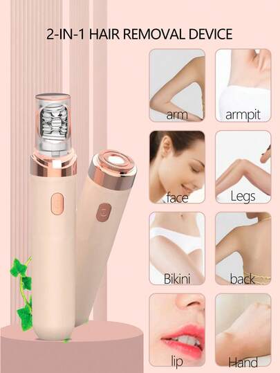 女士二合一电动剃须刀和脱毛器，可充电面部脱毛器，适合所有肤质，面部、腿部、比基尼线、手臂，350mAh 锂电池，3.7V，USB 充电脱毛器