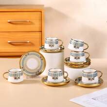 6pcs/Set Retro Italian Style High-Grade Espresso Cup & Saucer Set, Ceramic Thickened Espresso Cup 90ml/3oz