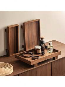 1pc Rosewood Jewelry Tray, Dresser Jewelry Cosmetic Display Organizer Plate, Desktop Key Storage Tray For Women Storage Organizer Travel Essentials Back To School Dormitory Storage - Brown - View 2