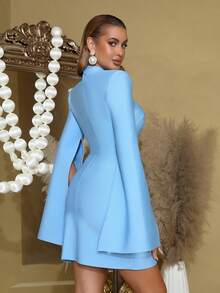 1 件纯色绷带复古优雅性感重磅铆钉针织面料晚礼服，适合派对、婚礼、生日、毕业派对、夏季长袖 - 淺藍色 - 查看 5