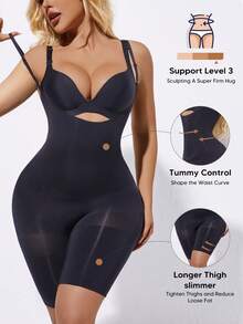 Front Zip Up Body Shaping Slimming Jumpsuit - Black - View 1