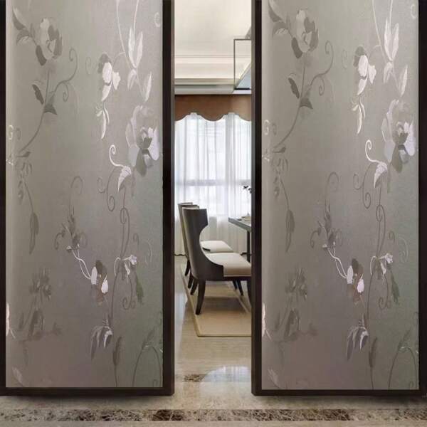 1 Roll Vintage Pattern Window Privacy Film, 3D Frosted Floral Static Cling Removable & Reusable Window Sticker