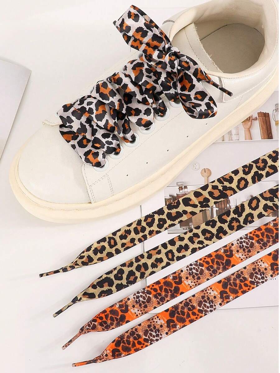 2 Stücke bunte Leoparden-Muster Schnürsenkel, geeignet für Sneaker, Lässig Schuhe und verschiedene Fußbekleidung