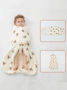 夏季好物 1 套婴儿四层睡袋、平纹细布腰带、新生儿襁褓、腹带、易裹式防惊吓毯，四季皆宜，弹性可调节