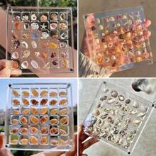 1pc 36-Slot Acrylic Square Clear Seashell Collection Box, Beach Theme Micro Stone Specimen Display, Tabletop Seashell Jewelry Storage Box, DIY Craft Gift Box For Holidays