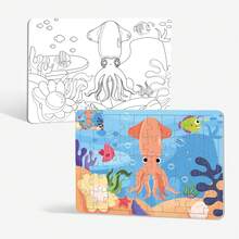 Qiwan 48Pcs Ocean Animals Underwater World Interlocking Puzzle, Shark, Sea Turtle, Octopus, Dolphin, Whale, Seahorse,White Coloring Board Double-Sided Educational Toys ,Birthday Party Gifts For Kids