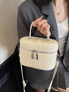 1pc Women's Mini Handbag, Fashion Solid Color Embroidery Rhombus Pattern Crossbody Bag Suitable For Cards And Keys - Beige - View 3