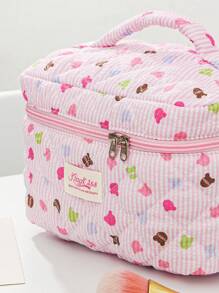 1 Peça/Conjunto Bolsa de Maquiagem com Estampa Fofa de Urso Colorido, Bolsa de Higiene Pessoal de Grande Capacidade com Alça, Bolsa de Embreagem Portátil com Estampa de Listras, Bolsa de Cosméticos Casual Octogonal para Mulheres, Mini Organizador de Pincéis de Maquiagem, Bolsa Pequena de Cosméticos, Essenciais de Viagem para Férias, Volta às Aulas, Bolsa Escolar, Bolsa de Viagem para Mulheres