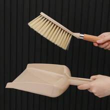 1pc Compact Broom And Dustpan Set - Natural Wood Handle, Suitable For Sofa And Table Cleaning With Small Brush, Perfect For Home And Business Use, Suitable For All Users - Milky White - View 6