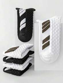 5 Pairs Classic Contrast Color Striped Lifting, Protective, Anti-Friction Design Men's Soft, Comfortable, Sweat-Absorbent, Breathable, Odor-Resistant Sports & Casual Ankle Socks - Multicolor - View 4