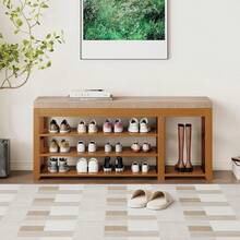 Banco zapatero con cojín de 120 cm, Banco de entrada de 3 niveles con almacenamiento, Banco zapatero de bambú para entrada, pasillo, dormitorio, sala de estar - Multicolor - Ver 11