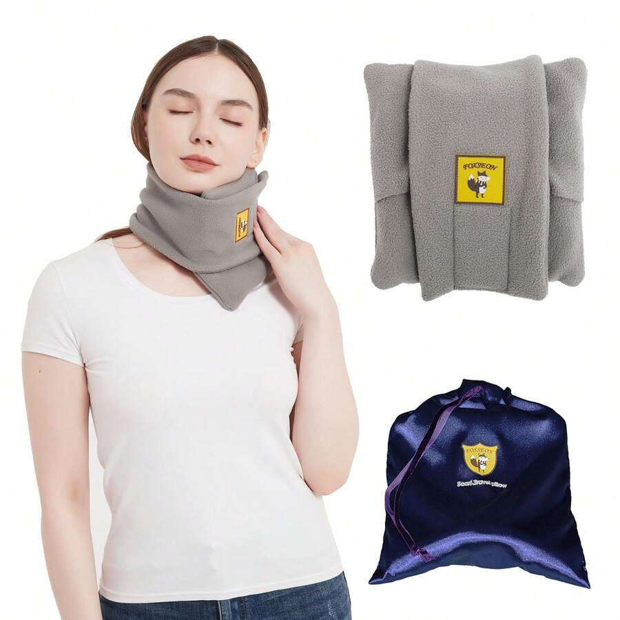 FOKES Travel Pillow And Multifunctional Scarf,Turtle Neck Support Pillow,Airplane Car Or Office Nap Pillow,Easy To Clean And Carry, With Luxury Storage Bag - 灰色 - 查看 1