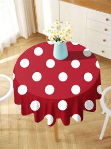 1 pieza Mantel con estampado de lunares rojos y blancos, mantel rectangular/redondo moderno de poliéster impermeable, impresión digital para sala de estar, mesa de comedor al aire libre, mesa redonda pequeña - Rojo y blanco - Ver 7