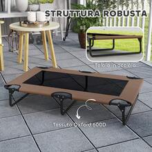 PawHut Letto per Cani Rialzato Pieghevole con Tessuto a Rete, Brandina per Cani Grandi da Interno ed Esterno, 107x61x20 cm - Castano - Visualizzare 5