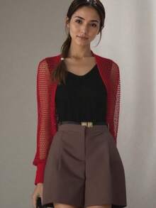 1 件女士新款短款冰丝披肩、空调袖披肩开衫、针织连衣裙罩衫 - 米色 - 查看 15