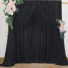 5英尺 x 7英尺/8英尺/10英尺 无褶皱涤纶摄影背景布，适用于派对、婚礼、生日和其他场合 - 黑色 - 查看 5