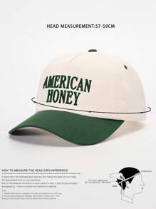 1pc Embroidered "American Honey" Color Block Baseball Cap, Adjustable Sun Protection Casual Hat, Suitable For Spring & Autumn Travel, Beach, Men Y2K Style Cap