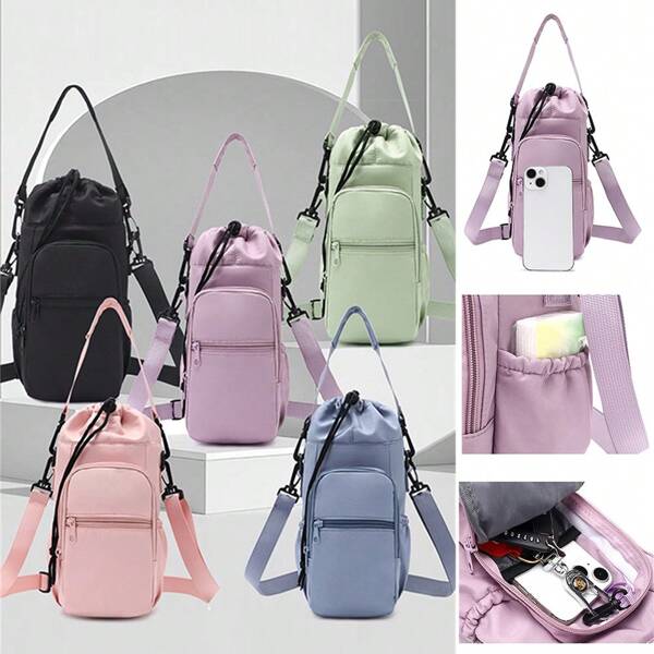 Bolsa para garrafa de água de viagem, porta-copos multifuncional, bolsa de ombro para garrafa de água esportiva para ciclismo ao ar livre, capa para cantil