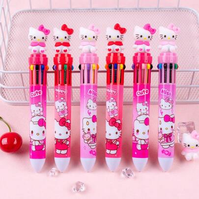 Disney 3pcs/1pc Official Hello Kitty 10-Color Ballpoint Pen, Cute Stationery For Students, Back-To-School Gift, School Supplies,Back To School