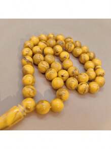 Pulseira estilo Tasbih azul escuro de imitação de âmbar de alta qualidade para mulheres, 1 peça e 45 peças