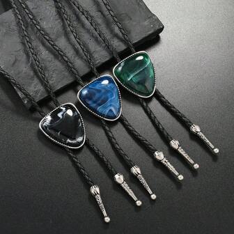 1 pezzo Collana unisex con laccio in pelle PU, collana da cowboy/cowgirl occidentale alla moda con triangolo e strass