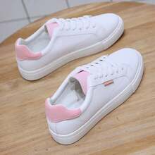 Desginer Women Sneakers Breathable Students Casual Sports Shoes Girl Flat Leather Pu White Shoes Woman Vulcanize Shoes - Màu xanh lam - Xem 9