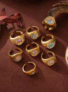 1pc Summer Fashion Stainless Steel Popular Valentine's Day Lion Mermaid Love Painting Ring. Plated With 18K Gold, Waterproof And Sweat Resistant, Suitable For Valentine's Day And Holiday Play, Outdoor Activities, And Holiday Outings. Ladies' Jewelry.