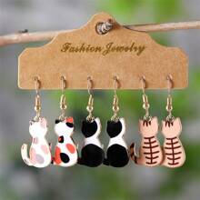Aretes colgantes con diseño de gato de estilo floral salpicado y caprichoso, esmaltados a mano de metal con estilo de dibujos animados bohemio, accesorio de joyería adorable para mujer para uso diario, vacaciones, cumpleaños, fiesta, regalo de aniversario