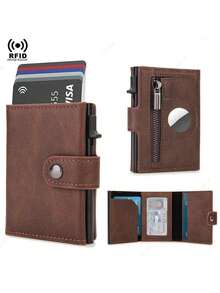 エアタグウォレットRFIDポップアウトクレジットカードホルダー男性財布を使うフロントポケット2つ折りりカードホルダーケースショート男性用エアタグ用財布 - イエロー - チェックする 3