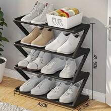 1pc 4-Tier Z-Shaped Shoe Rack, Plastic Freestanding Storage Shelf, Multifunctional Large-Capacity Storage Rack,Easy Assembly Floor Mounted Organizer For Living Room, No-Tool Installation, Stackable Home & Dorm Room Essential,Save Space, Home Organization Shoes And Boots Storage Sundries, Suitable For Corridors, Closets, Living Rooms, Bedrooms