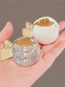 2pcs Metal Hollow Rhinestone Faux Pearl Hair Claw, Daily Use Ponytail Holder, Elegant Chic And Minimalist, Versatile Hair Accessory Hair Clips Hair Jaw Fall Winter Hair Accessories For Women For Vacation Outfits Woman - Gold - View 9