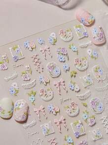 tomoni nailart Rhinestone Lace Swan Nail Stickers, Embellished With Rhinestones And Foil Stamping, Featuring Lace Garden & Vintage Garden Theme Nail Art Decals, Suitable For Party, Holiday DIY Nail Art Accessories