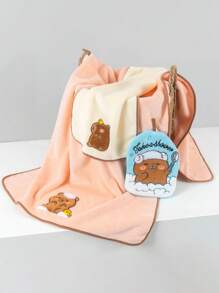 3-teiliges Set Capybara besticktes Koralle Handtuch Set: 1 Stück Badetuch 70*140cm, 1 Stück Handtuch 34*75cm, 1 Stück Gesichtstuch 21*24cm, weich & hautfreundlich für den Familienhaushalt, Rückkehr zur Schule, für den Schönheitssalon, Badezimmer Zuhause