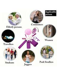 Women's Cute Self-Defense Keychain Set. Gift Box Set With 9 Cute Keychains For Ladies, Including Pom-Poms, Personal Alarms, Bottle Openers, Rhinestone Shiny First Aid Kits And Survival Whistles. For Daily Use And Holiday Gift Giving - 藍色 - 查看 2