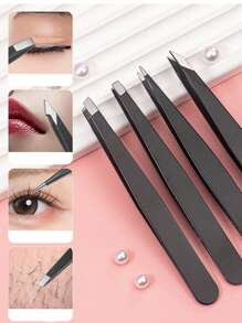 Black Eyebrow Tweezers Set, Letters A-Z Are Precision Stainless Steel Eyebrow Tweezers. They Are Crucial For Daily Beauty, Suitable For Eyebrow, Facial Hair, Hair Cutting, And Internal Hair Removal, Including Storage Bags, Suitable For Both Men And Women. They Are Also Sophisticated Hair Removal Devices, Diagonal Eyebrow Clips, And Makeup Removal Tools