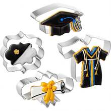 Graduation Cookie Cutters 2025-4 Pieces Set B Stainless Steel Graduation Cap Cookie Cutter, Gown, Diploma, And Star For Graduation Celebration Party, Perfect For Baking And Crafting - 1 - View 1