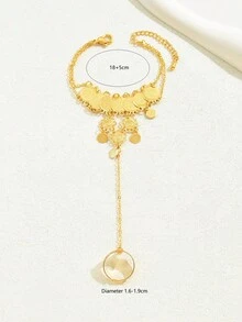 1pc Vintage Personalized Versatile Hollow Carved Multi-Layer Finger-Connected Ancient Coin Back-Of-Hand Bracelet For Women - A - View 6
