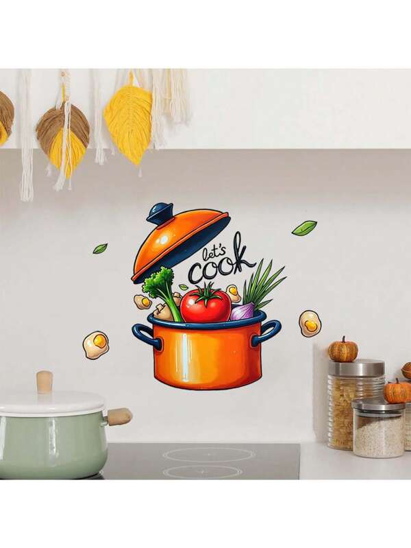 Kitchen Stickers/Decorative Stickers, Cooking Pot English Stickers, Waterproof And Dustproof Stickers, 1 Piece Of Pvc Material Removable Wear-Resistant Stickers, Wall Stickers 11.6*10.2 Inches, Suitable For Kitchen Decoration, Wall Decoration, Restaurant Decoration, Interesting Birthday Gifts, Graduation Gifts, Make Your Home A New Look
