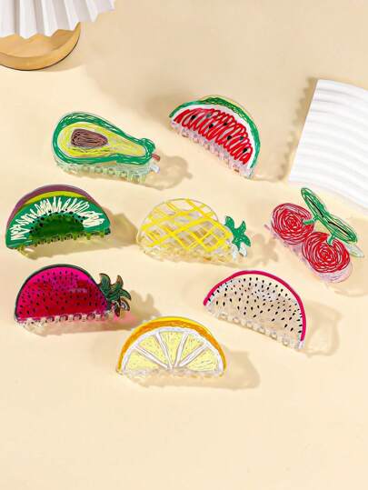 1Pc Cute Cartoon Fruit Shaped Hair Clip Claw - Colorful Sweet Style Suitable For Ponytail And High Bun Hairstyles Hair Accessories Elegant Hair Claw Fashion Hair Clips Women Claw Clips Fall Winter For Vacation Outfits Woman