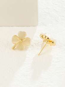 1 paire de boucles d'oreilles élégantes en forme d'œil de chat avec pierre trèfle pour femmes, bijoux mode pour soirées et usage quotidien