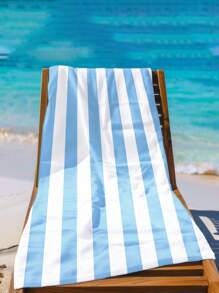 1pc Vibrant Light Blue Striped Beach Towel, Super Absorbent Microfiber Extra Large Beach Blanket, Suitable For Travel, Pool, Diving, Surfing, Yoga, Camping, Available In Multiple Sizes, Beach Accessory Beach Essentials