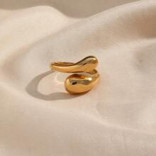 1 Pc Elegant And Fashionable Elegant Stainless Steel Polished Drop-Shaped Double-Layer Irregular Gold Ring Is Suitable For Ladies To Wear Daily.