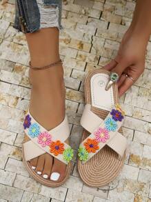 Women's Summer Woven Flat Sandals For Outdoor Wear, New Style In 2025, Woven In The Style Of The Mediterranean, Suitable For The Beach
