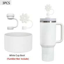 3 Peças de Acessórios para Copos de 30-40 Oz, 1 Peça Tampa de Canudo de Silicone Reutilizável com Flor de 10mm, 1 Peça Tampa de Canudo de Silicone Compatível com Tampa Anti-derrame, Anti-vazamento e Anti-respingo da Xícara , 1 Peça Capa Protetora de Silicone para a Base da Xícara, Acessórios de Xícara, Presentes de Festa de Feriado