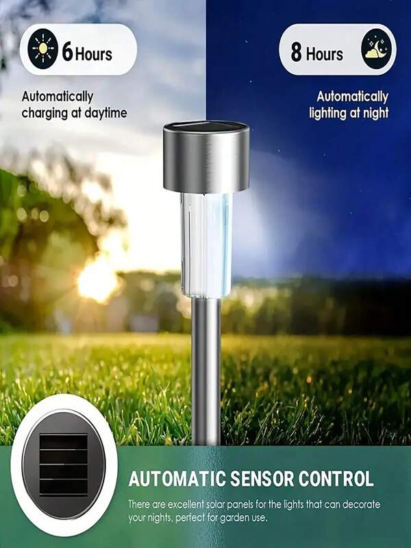 10pcs Outdoor Solar Landscape Lawn Light Shadow Light, LED Waterproof Stick Light, Solar Garden Light, Yard Light For Pathway, Patio, Lawn, Sidewalk, Deck And Driveway, Christmas Holiday Gift - Plastic/Stainless Steel Great For Lawn Decoration