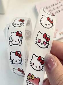 Sanrio Rollo de 500 piezas de pegatinas de Sanrio Hello Kitty - Pegatinas mate de colores reutilizables, aptas para scrapbooking, envoltorios de regalo, recuerdos de fiesta, manualidades DIY - Diseño de dibujos animados lindos con lazo rojo y detalles de bigotes, pegatinas para recuerdos de fiesta | Pegatinas de colores | Cinta decorativa Útiles escolares, Vuelta al cole
