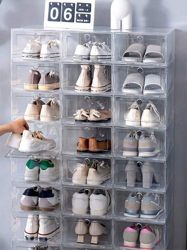 12pcs/Set,Shoe Storage Box, Clear Stackable Shoe Organizer For Closet, Space Saving Foldable Shoe Rack Sneaker Container ,High Quality Shoe Rack Shoe Box