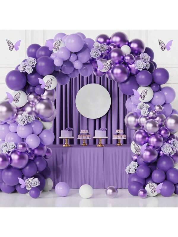 107 buc baloane violet metalice ghirlandă arc kit fluture autocolante pentru decorațiuni petrecere de ziua de naștere nuntă aniversare