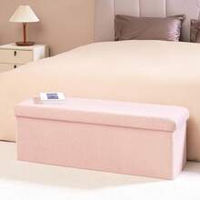 Otomano de almacenamiento, reposapiés de Sherpa, otomanos de boucle plegables, gran caja de almacenamiento de otomano de felpa sintética de imitación, banco de entrada para dormitorio, color rosa, 43.3'' x 15'' x 15'' - Rosa Fucsia - Ver 10
