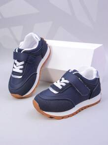 Kids' Color Splicing Athletic Shoes, Boys/Girls Campus Student Shoes With Magic Tape, Running Shoes, Casual Sneakers